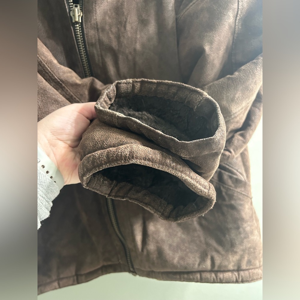 Vintage jones New York leather bomber pilot fur lined jacket brown - Picture 9 of 12